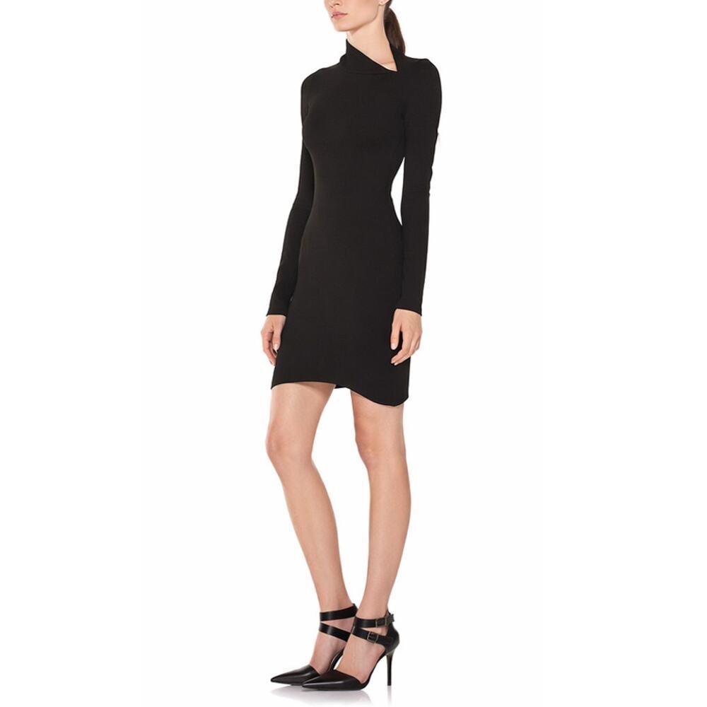 Helmut Lang Black Asymmetrical Neck Bodycon Dress Size 6